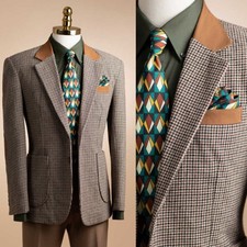 Check Men Suit Tweed Classic Regular Fit Blazer Single Breasted Formal