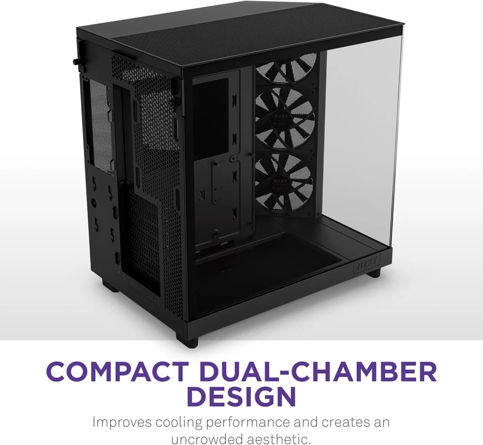 NZXT H6 Flow CC-H61FB-01 Compact Dual-Chamber Mid-Tower Airflow Case - Black - Image 3 of 4