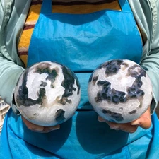 5.87LB 2pcs Natural Aquatic Plants Agate Sphere water grass Moss agate Ball