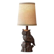 Owl Table Lamp with Fabric Shade,Retro Rustic Nightstand Lamp with 3 Colors US