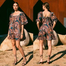 Cleobella Malia Floral Cotton Mini Dress XL Voluminous Sleeve Boho Coastal