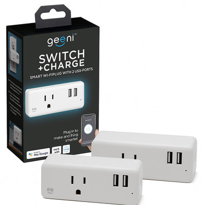 Geeni2-Pack Smart Wi-Fi Plug  Switch + Charge | 2 USB Ports | Multi-Port Outlet