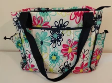 Thirty One Large Zip Top Bag or Diaper Bag, Blooming Bouquet Floral 12x15x8