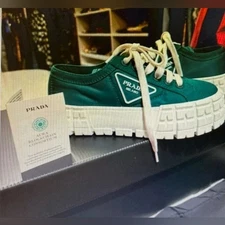 Prada Sneakers Women's 7.5 Green Platform Monolith Lug Sole Designer Luxury