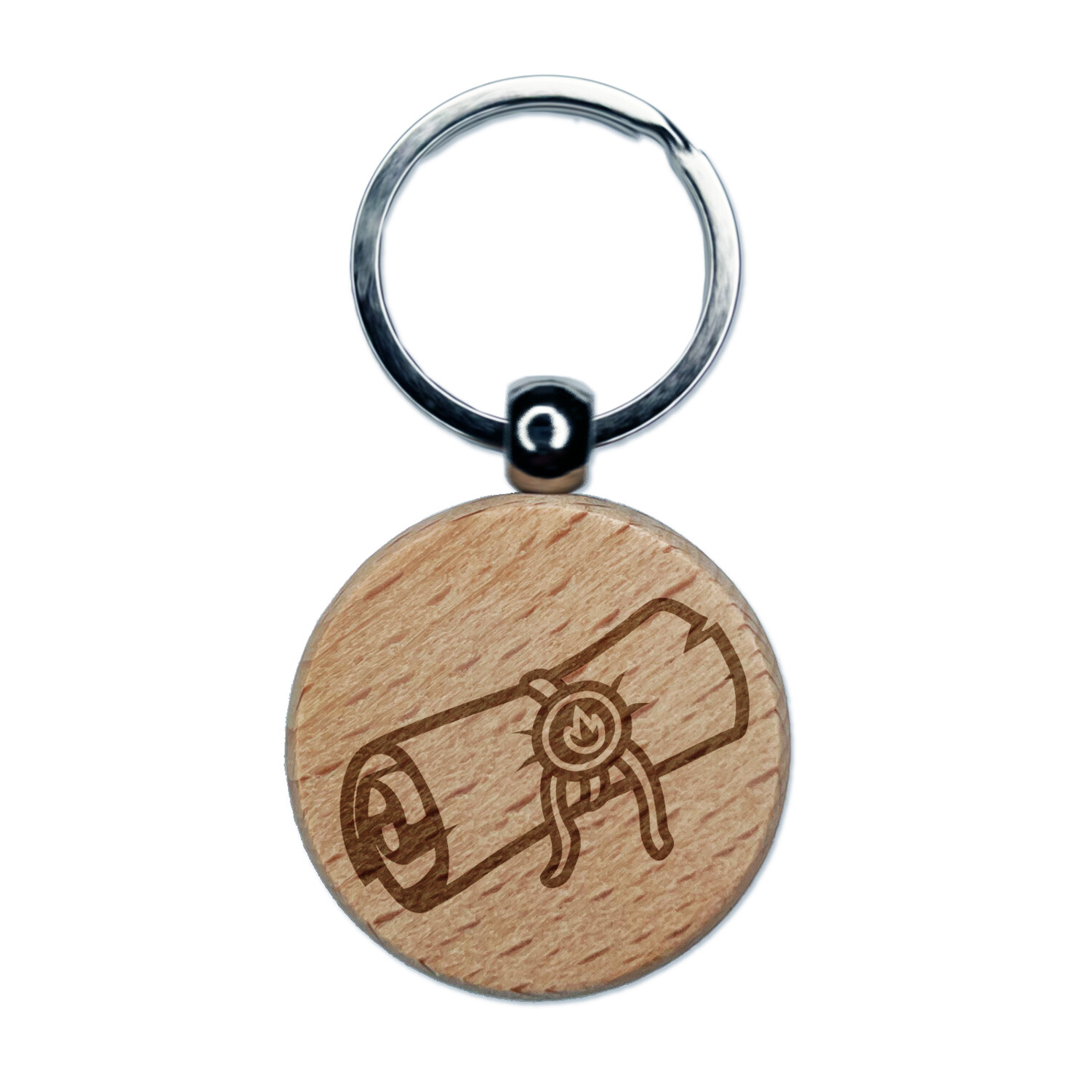 Sealed Magic Spell Scroll Engraved Wood Round Keychain Tag Charm