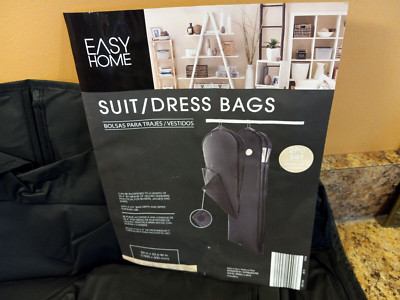 2-Pc. Set Suit/Dress Storage Bags Black Plastic w/Zipper 59''h x 23.6''w x 3.9''d