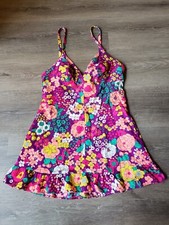 VTG 70s Floral Print Swimdress Flower Power Sz XS NO BOTTOMS Hippy DAMAGED
