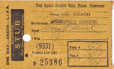 1961 Long Island Railroad Ticket Stub - Springfield Gardens nach Long Beach, NY