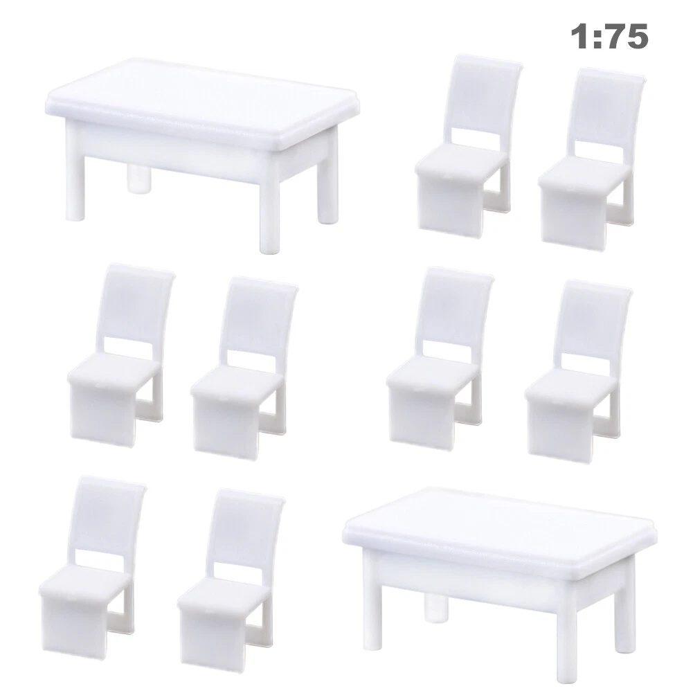 ZY02050 6 sets OO HO Gauge 1 76 White Square Dining Table Chair