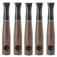 5pc Ebony Wood Tobacco Pipe Straight Stem Small Handmade Smoking Pipe 9mm Filter