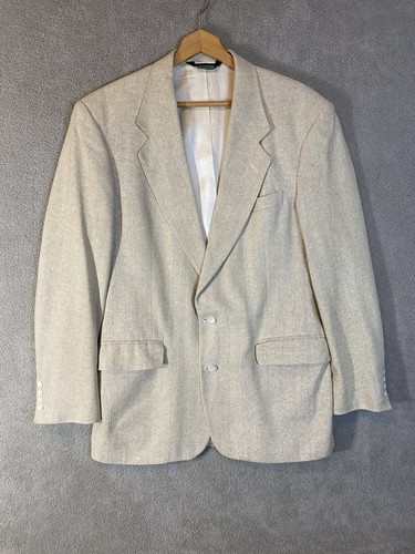 VTG Hopsack Mens Sport Coat 38L Cream Silk Matka Blazer USA Natural Versatile - Picture 11 of 19