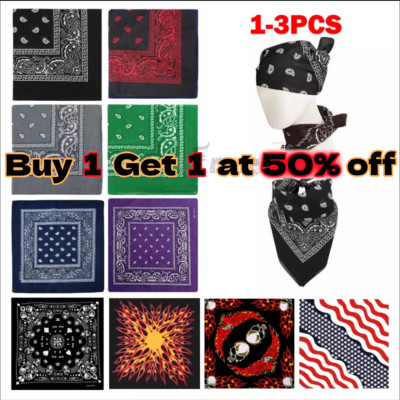 1-3Pcs Bandana 100 Cotton Paisley Print Double-Sided Scarf Head Neck Face Mask