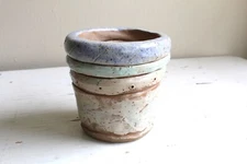 Art Pottery Student Made Hand Built Chunky Coil Vase Beige Pastel Speckled