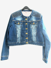 Denim Jacket Ladies In Washed Blue Round Neck 
