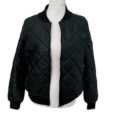MaxStudio Vegan Leather Jacket Black Quilted Bomber Motorcycle Classic Sz Medium