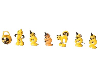 Vintage 1960's Hard Plastic Halloween Cake Topper SET of 7 Cat, Pumpkin, Witch