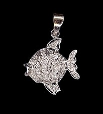 Samuel Benham BJC 14K White Gold 0.25 CTW Diamond Angel Fish Charm Pendant..