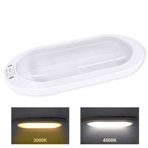 Facon 12V LED RV Interior Ceiling Oval Pancake Light with Switch Warm/Cool White