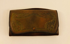 Vintage Tooled Leather Clutch Purse 8 1/2" x 5"