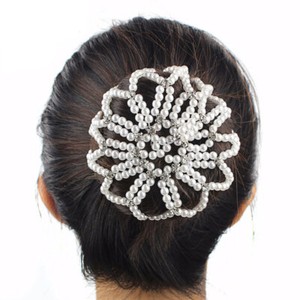 Handmade Crochet Pearl Elastic Hair Nets Dancing Ballet Snood Net