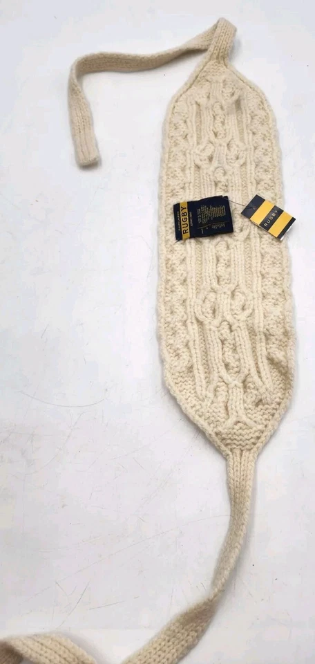 Faixa de cabeça de rugby Ralph Lauren inverno marfim malha cabo envoltório lã/angorá/cashmere 5" - Imagem 4 de 4