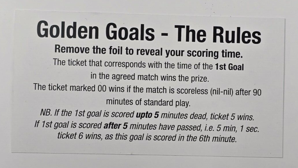 GOLDEN GOAL CARDS / FIRST GOAL SCORED Fundraising Scratch Cards - 91 ...