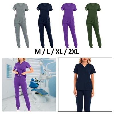 Peelings Set für Damen mit mehreren Taschen atmungsaktiv weicher V-Ausschnitt Anzug Oberteil und
