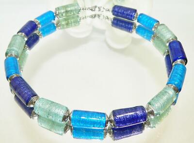 Halskette Glas Lampwork silberfoil  Murano Art blau aqua türkis Edelstahl  202t