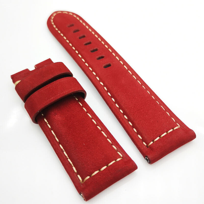 24mm 75/120mm Red Calf Suede Leather Band Strap for PAM RADIOMIR LUMINOR Watch