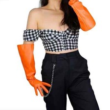 Women's Orange Gloves Wide Large Puff Sleeve Elbow Long Gauntlet Opera Cosplay