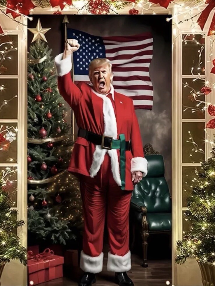 Patriotic Santa Claus Donald Trump Christmas Door Banner 35x70inch Durable