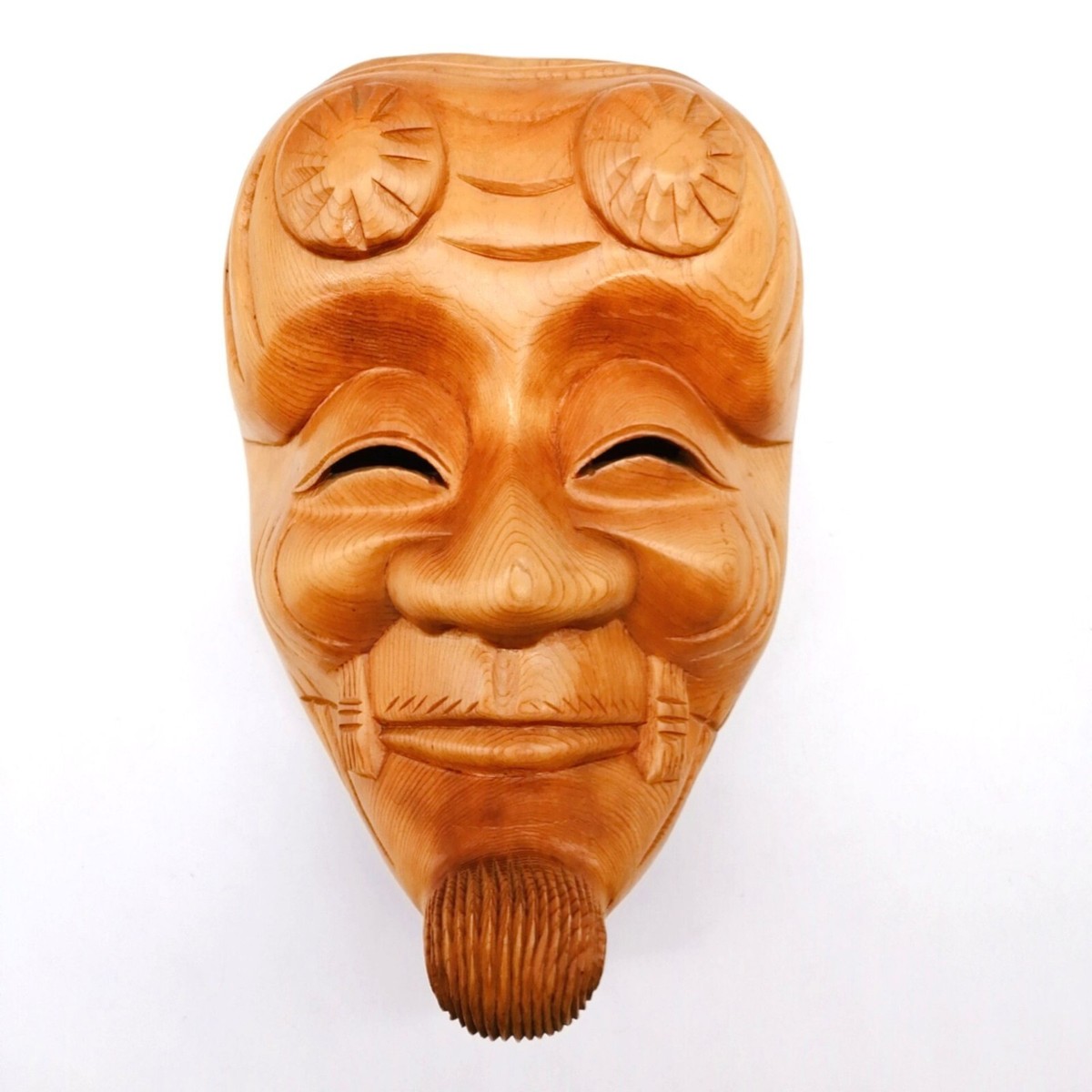 Vintage Japanese Wooden OKINA Mask – NOH Old Man with Wooden