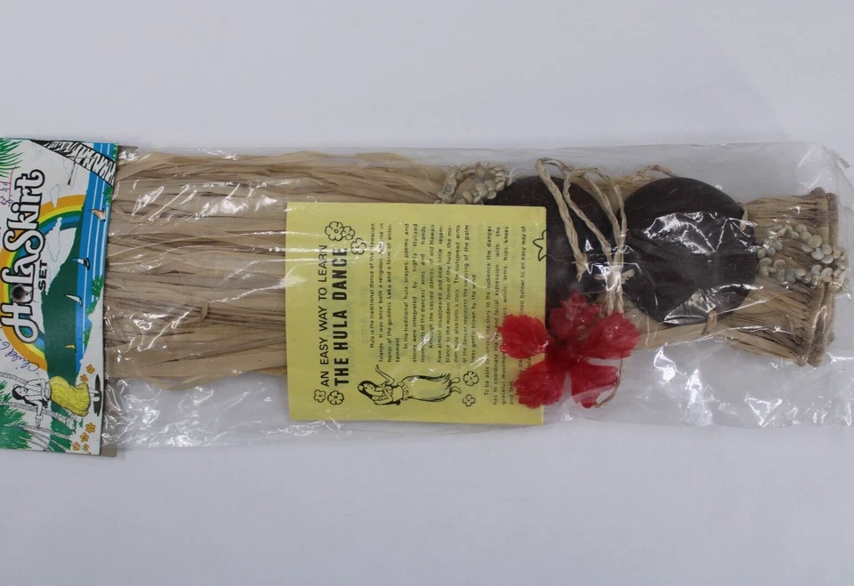 Hawaii Hula Set Niño 6-9 años Rubia Hierba Falda Coco Top Concha Lei Flor Roja Foto 2 de 4