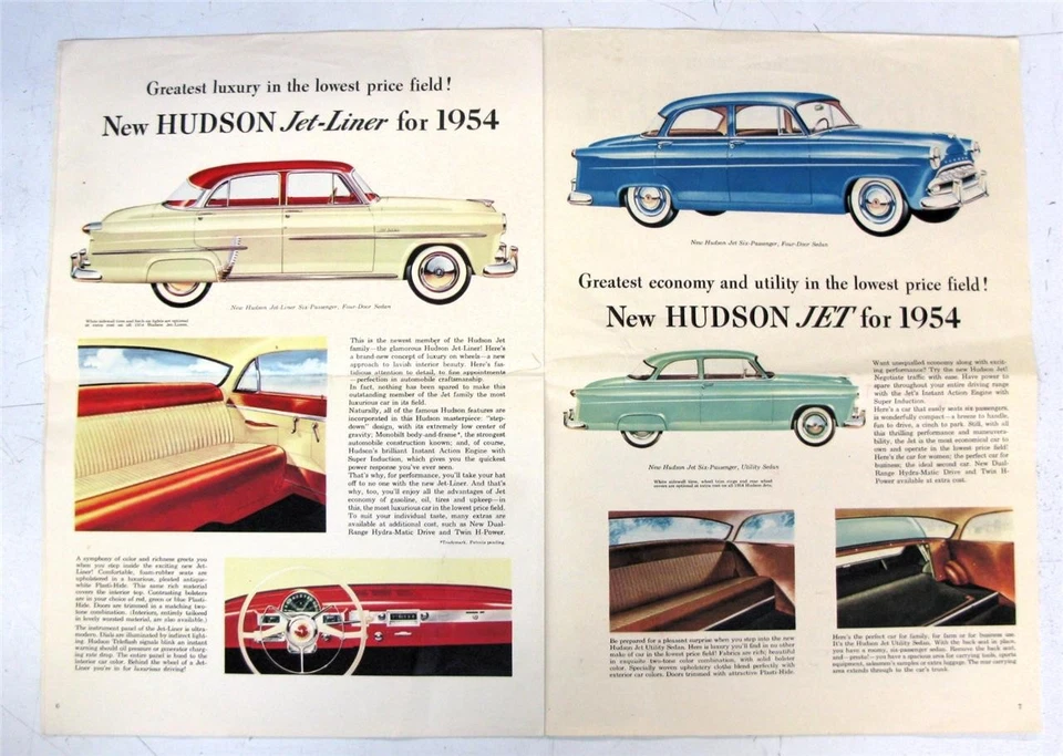 HUDSON Hornet Wasp Jet Car Sales Brochure LF USA 1954#9-53 1000M AM5402 — 第 4/4 张图片