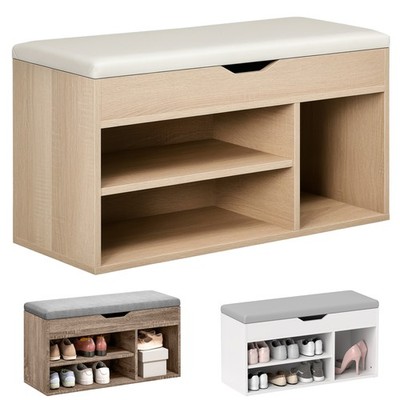 HOMCOM Schuhaufbewahrung zum Aufsitzen mit verstecktem Fach Griffe Schwammplatte 80 x 30 x 43 cm