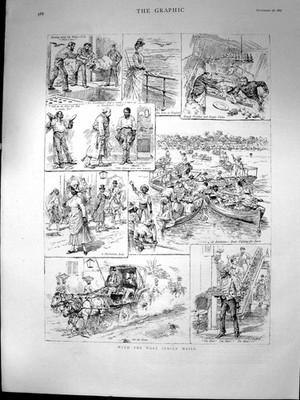 Old Sketches With West Indian Mails Barbados Boats Fighting Fares 188 Victorian