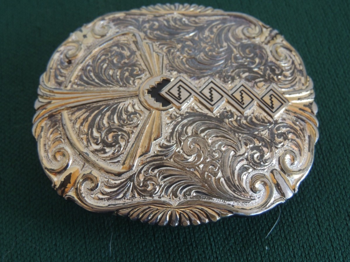 Montana Silversmiths Southwestern Silver Plate Belt Buckle NIB Native American Vintage Montana Silversmiths Gold & Silver Tone Native  main image 3