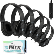 Classroom Headphones-Bulk 10-Pack, with Microphone Student on Ear Comfy Swivel E