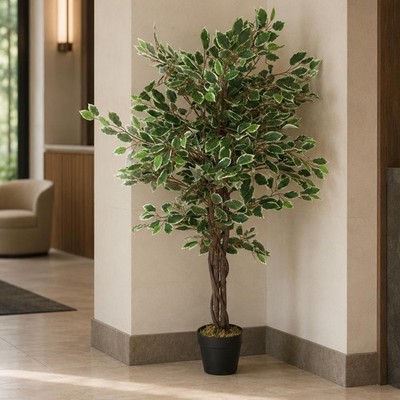 130 cm großer realistischer Kunstpflanze mit weißem Rand Ficus Baum