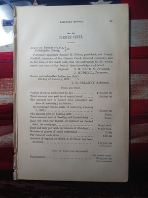 ~1869 Pennsylvania Train Report CHESTER CREEK RAILROAD Lenni Delaware County PA