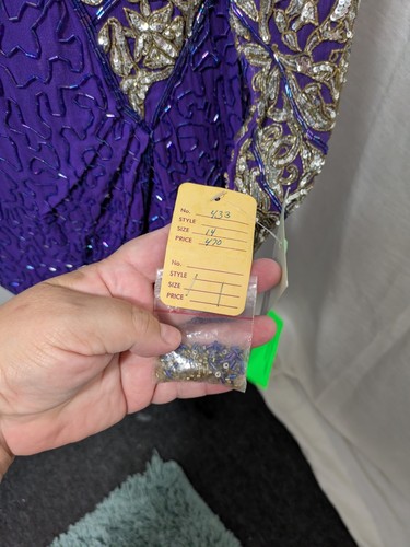 Vtg Sterling Ladies Size 14 Purple Beaded Sequin Silk Cocktail Dress Long Sleeve - Picture 5 of 8