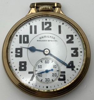 1941 Hamilton Grade 992B 16s 21J Gold Filled Railroad Pocket Watch RUNS