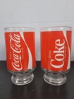 2 Vintage Enjoy Coca Cola 32 oz. Red & White Pedestal Glasses Enjoy Coke