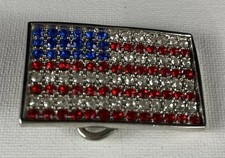 Rhinestone American Flag Belt Buckle Red White Blue Crystal Patriotic USA