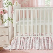 French Country Toile Cotton Crib Skirt Toddler Bedskirt Dust Ruffle Baby Nursery