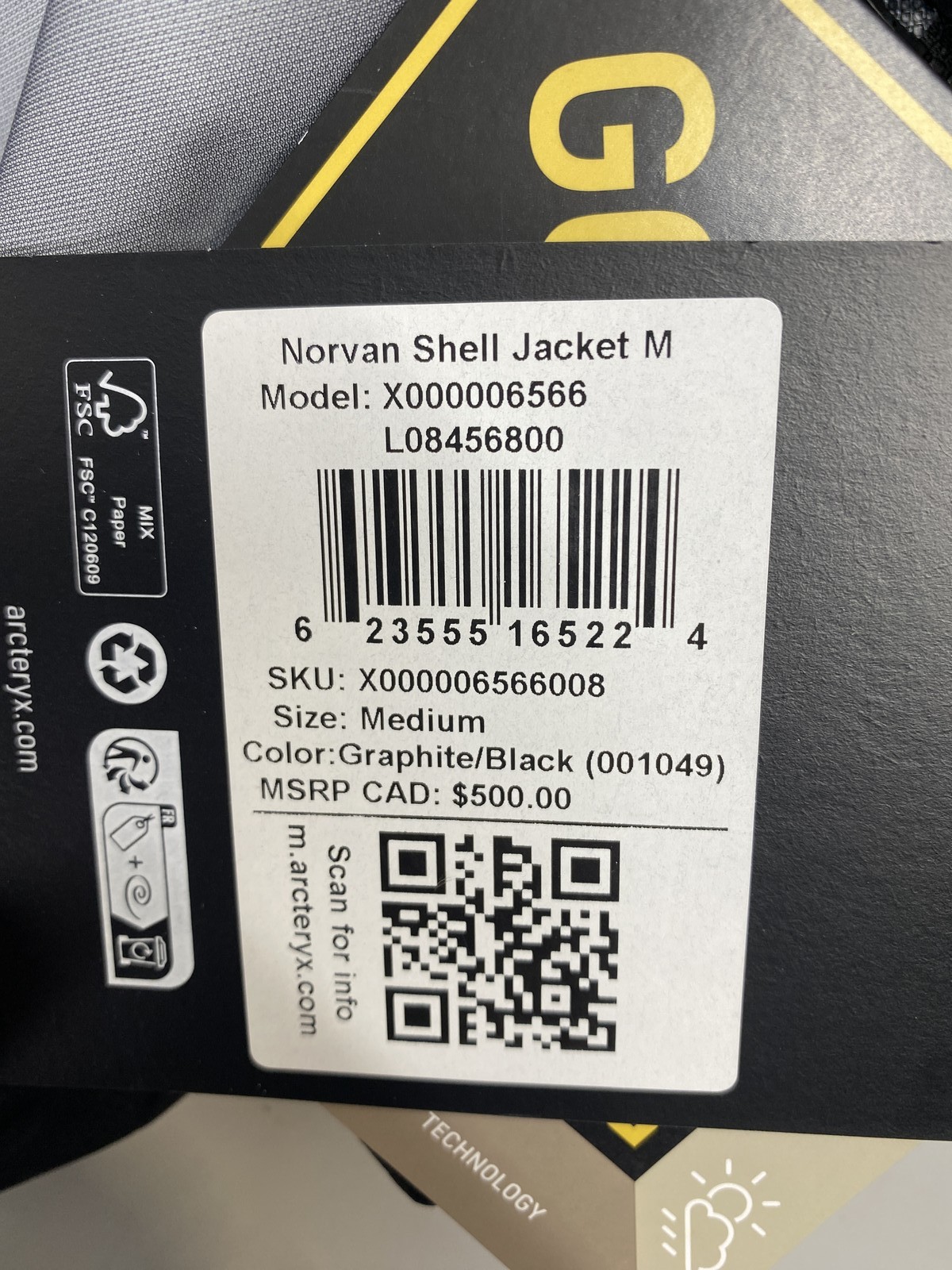 Arc'teryx Mens Norvan Shell Lightweight Jacket Size M Graphite, Black thumbnail 16