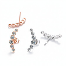 925 Sterling Silver Robover CZ Curve Bar Stud Earrings Women Girl Jewellery Gift