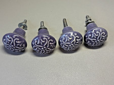 Purple Ceramic Knobs 4 Flower Drawer Pulls Cabinet Knobs
