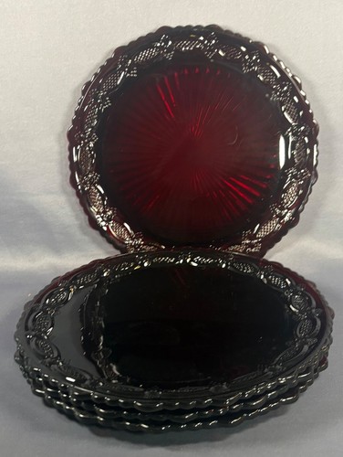 Avon Cape Cod 1876 Ruby Red Set of Four Dinner Plates