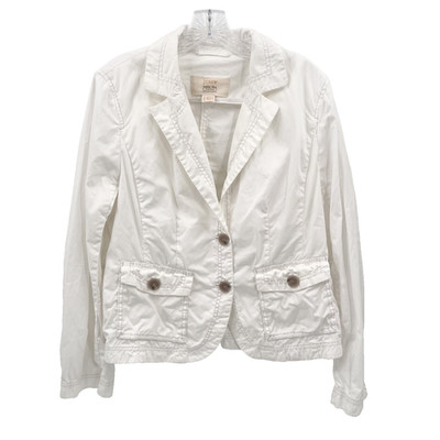 J CREW Classic Twill Chino Women's XL White 2-Button Blazer Jacket Flap Pockets